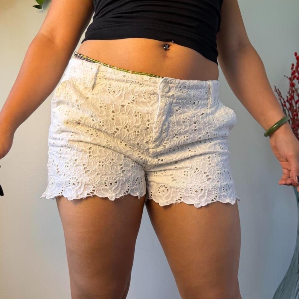 Lucky Brand White Eyelet Lace Shorts Cottagecore Coquette Size 32
